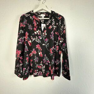 J. Jill Womens Black Floral Printed Long Sleeve Top MP Medium Petite Stretch New